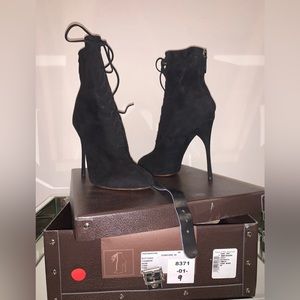 Alaia black suede heel ankle boots